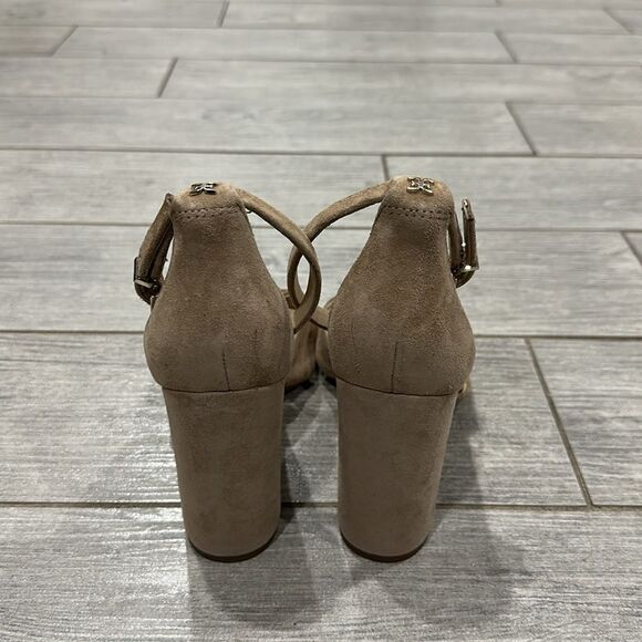 Sam Edelman Oatmeal Suede Yancy Ankle Strap Heels - Picture 10 of 12